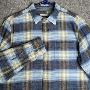 Outerknown Plaid Flannel‎ Shirt Men M Organic Cotton Blue Button Up Long Sleeve